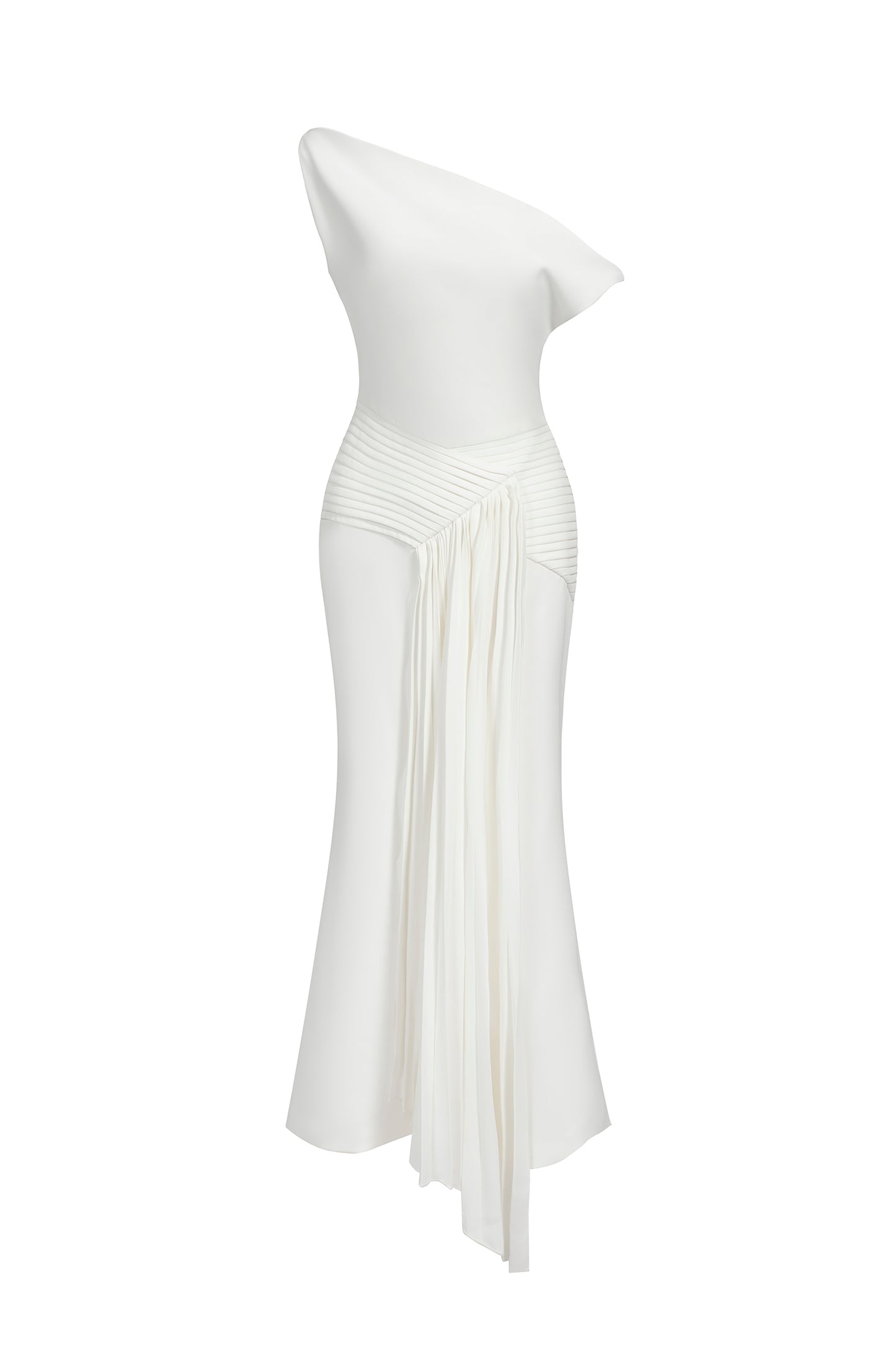 Raquel Oblique Shoulder Sleeveless Folds Midi Dress