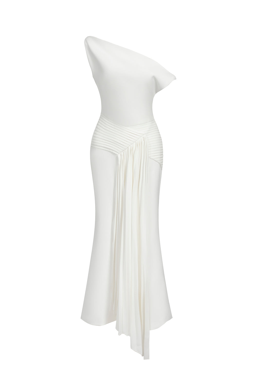 Raquel Oblique Shoulder Sleeveless Folds Midi Dress