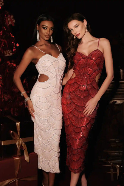 Naomi Pearl Sequin Midi Dress